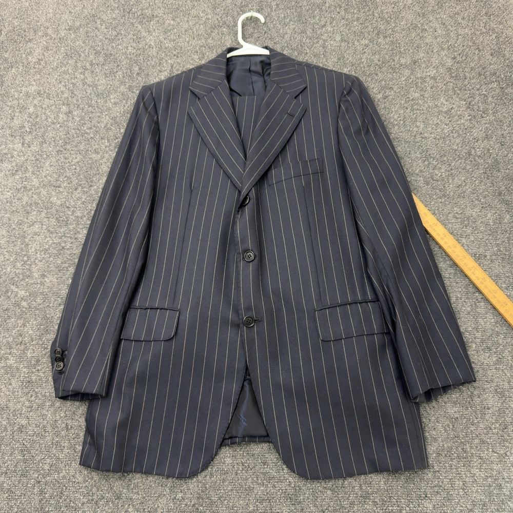 2 Pc Kiton Suit Mens 50 Blue Cashmere Pinstripe 3 Button Luxury Sartorial Italy